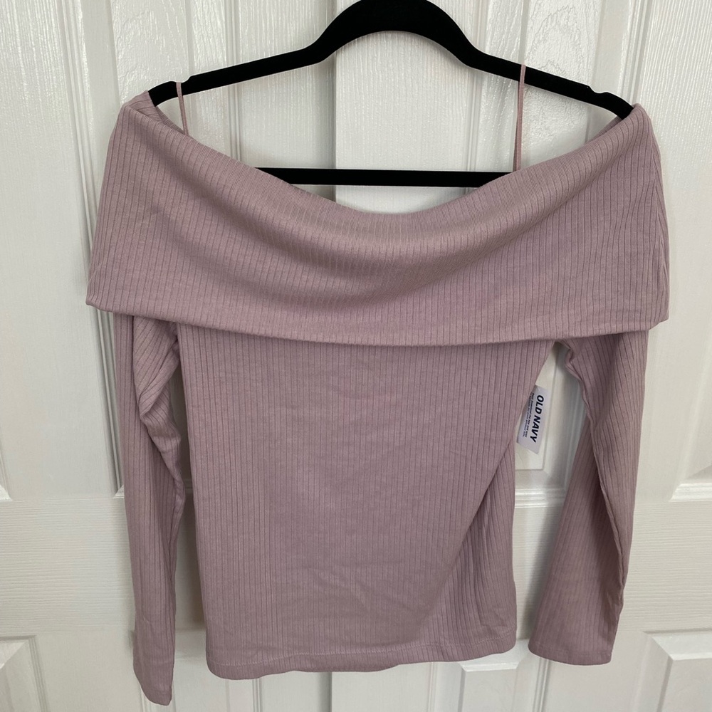 Off-Shoulder Ribbed Top in Mauve